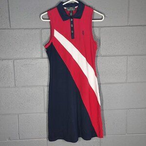 Ralph Lauren Active Stretch Sleeveless Sheath Dress - Red Navy White - Medium